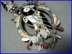Biggest Best Vintage Zuni Turquoise Owl Sterling Silver Squash Blossom Necklace