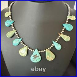 Blue Green Turquoise Navajo Pearls Sterling Silver 20 Necklace 19245