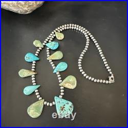 Blue Green Turquoise Navajo Pearls Sterling Silver 20 Necklace 19245