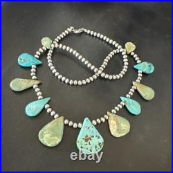 Blue Green Turquoise Navajo Pearls Sterling Silver 20 Necklace 19245