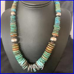 Blue Green Turquoise Navajo Sterling Silver Necklace 20 11928