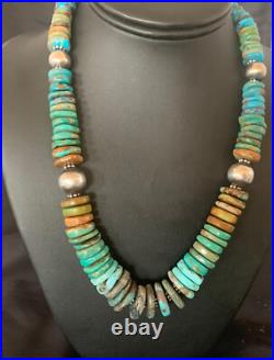 Blue Green Turquoise Navajo Sterling Silver Necklace 20 11928