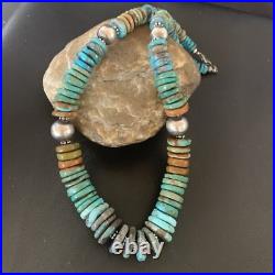 Blue Green Turquoise Navajo Sterling Silver Necklace 20 11928