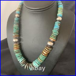 Blue Green Turquoise Navajo Sterling Silver Necklace 20 11928