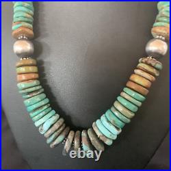 Blue Green Turquoise Navajo Sterling Silver Necklace 20 11928