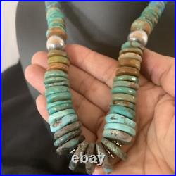 Blue Green Turquoise Navajo Sterling Silver Necklace 20 11928