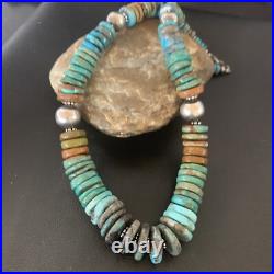 Blue Green Turquoise Navajo Sterling Silver Necklace 20 11928