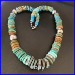 Blue Green Turquoise Navajo Sterling Silver Necklace 20 11928