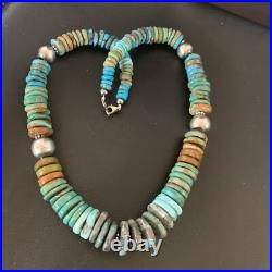 Blue Green Turquoise Navajo Sterling Silver Necklace 20 11928