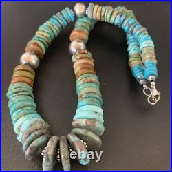 Blue Green Turquoise Navajo Sterling Silver Necklace 20 11928