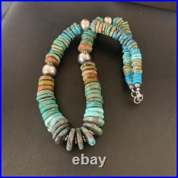 Blue Green Turquoise Navajo Sterling Silver Necklace 20 11928