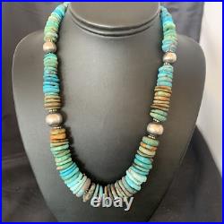 Blue Green Turquoise Navajo Sterling Silver Necklace 20 11962