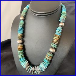 Blue Green Turquoise Navajo Sterling Silver Necklace 20 11962 Blue Green Turquoise Navajo Sterling Silver Necklace 20 11962