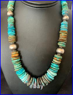 Blue Green Turquoise Navajo Sterling Silver Necklace 20 11962