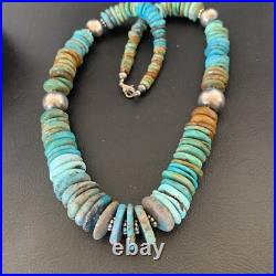 Blue Green Turquoise Navajo Sterling Silver Necklace 20 11962