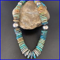 Blue Green Turquoise Navajo Sterling Silver Necklace 20 11964
