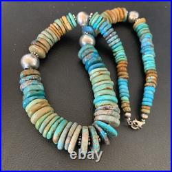 Blue Green Turquoise Navajo Sterling Silver Necklace 20 11964
