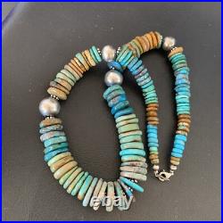 Blue Green Turquoise Navajo Sterling Silver Necklace 20 11964
