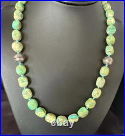 Blue Green Turquoise Navajo Sterling Silver Necklace 20 15253