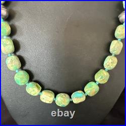 Blue Green Turquoise Navajo Sterling Silver Necklace 20 15253