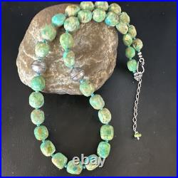 Blue Green Turquoise Navajo Sterling Silver Necklace 20 15253