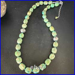 Blue Green Turquoise Navajo Sterling Silver Necklace 20 15253
