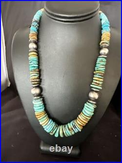 Blue Green Turquoise Navajo Sterling Silver Necklace 21 16005