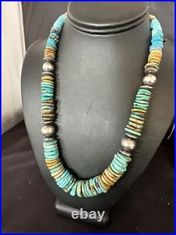 Blue Green Turquoise Navajo Sterling Silver Necklace 21 16005