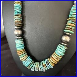 Blue Green Turquoise Navajo Sterling Silver Necklace 21 16005