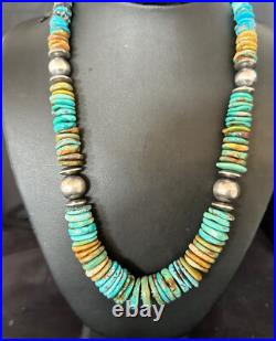Blue Green Turquoise Navajo Sterling Silver Necklace 21 16005