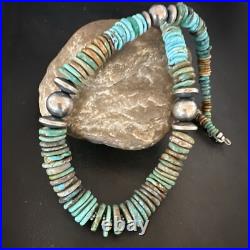 Blue Green Turquoise Navajo Sterling Silver Necklace 21 16958