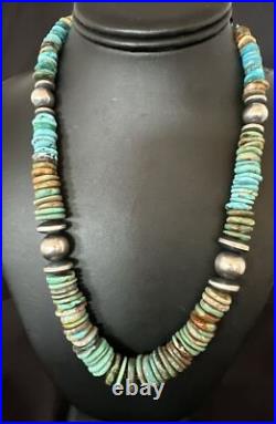 Blue Green Turquoise Navajo Sterling Silver Necklace 21 16958