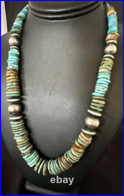 Blue Green Turquoise Navajo Sterling Silver Necklace 21 16958