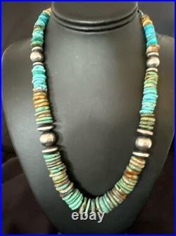 Blue Green Turquoise Navajo Sterling Silver Necklace 21 16958