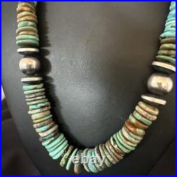 Blue Green Turquoise Navajo Sterling Silver Necklace 21 16958