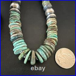 Blue Green Turquoise Navajo Sterling Silver Necklace 21 16958