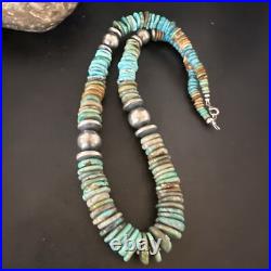 Blue Green Turquoise Navajo Sterling Silver Necklace 21 16958