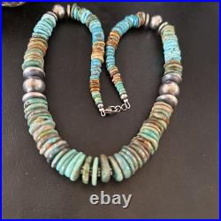 Blue Green Turquoise Navajo Sterling Silver Necklace 21 16958