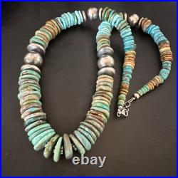 Blue Green Turquoise Navajo Sterling Silver Necklace 21 16958