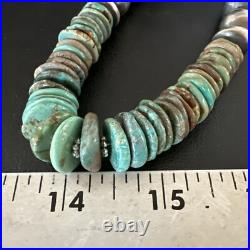 Blue Green Turquoise Navajo Sterling Silver Necklace 21 16958