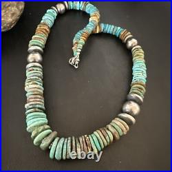 Blue Green Turquoise Navajo Sterling Silver Necklace 21 16958