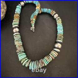 Blue Green Turquoise Navajo Sterling Silver Necklace 21 16958