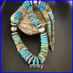 Blue Green Turquoise Navajo Sterling Silver Necklace 21 16960