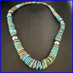 Blue Green Turquoise Navajo Sterling Silver Necklace 21 16960