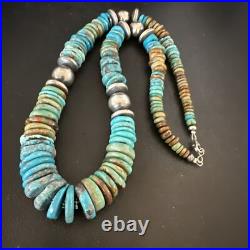 Blue Green Turquoise Navajo Sterling Silver Necklace 21 16960