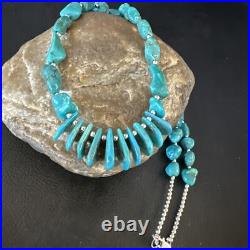 Blue Kingman Nugget Turquoise Navajo Sterling Silver Necklace 22 15534 Blue Kingman Nugget Turquoise Navajo Sterling Silver Necklace 22 15534