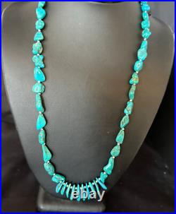 Blue Kingman Nugget Turquoise Navajo Sterling Silver Necklace 22 15534