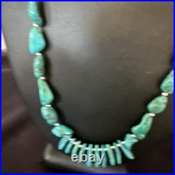 Blue Kingman Nugget Turquoise Navajo Sterling Silver Necklace 22 15534