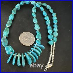 Blue Kingman Nugget Turquoise Navajo Sterling Silver Necklace 22 15534 Blue Kingman Nugget Turquoise Navajo Sterling Silver Necklace 22 15534