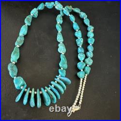 Blue Kingman Nugget Turquoise Navajo Sterling Silver Necklace 22 15534 Blue Kingman Nugget Turquoise Navajo Sterling Silver Necklace 22 15534